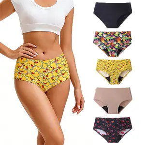 PULASTE Women's Plus Size Panties (US Sizing) — 5-Pack, Mid-to-High Rise Design, Featuring Cute Yellow Duck & Rainforest Prints, Elastic Waistband & Wide Gusset, Soft, Breathable, and Snug-Fitting for Everyday Comfort and Postpartum Needs