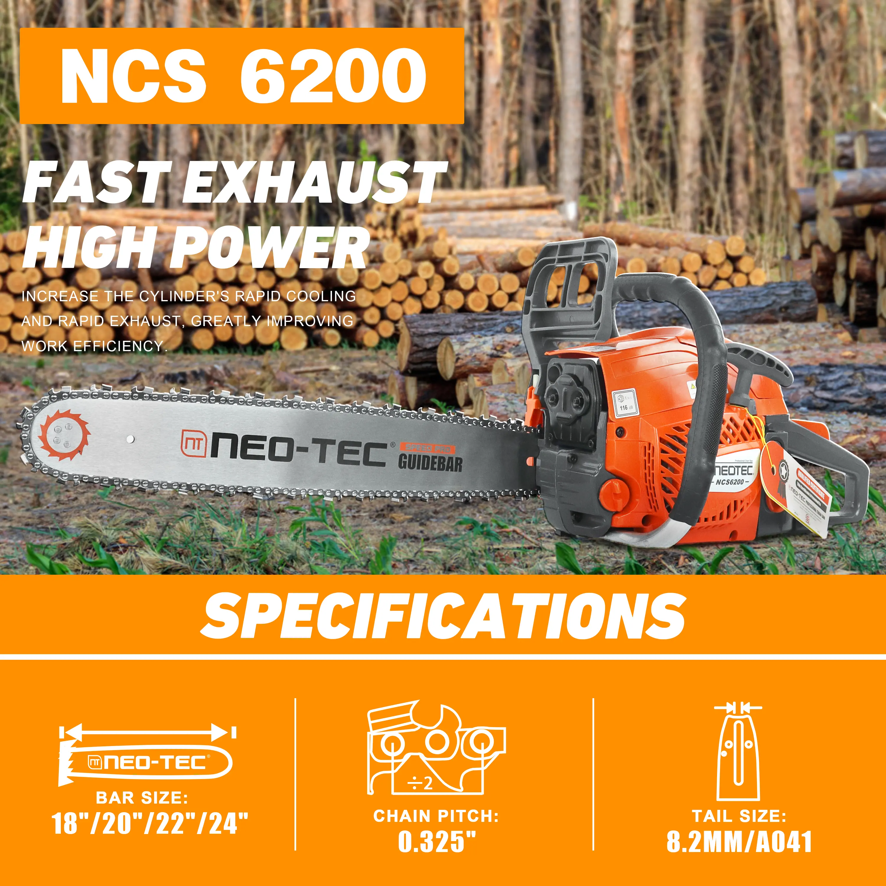 NEOTEC 58cc/62cc Gas-Powered Chainsaw with 25:1 Gas/Oil Mix NEOTEC 58cc/62cc Gas-Powered Chainsaw with 25:1 Gas/Oil Mix