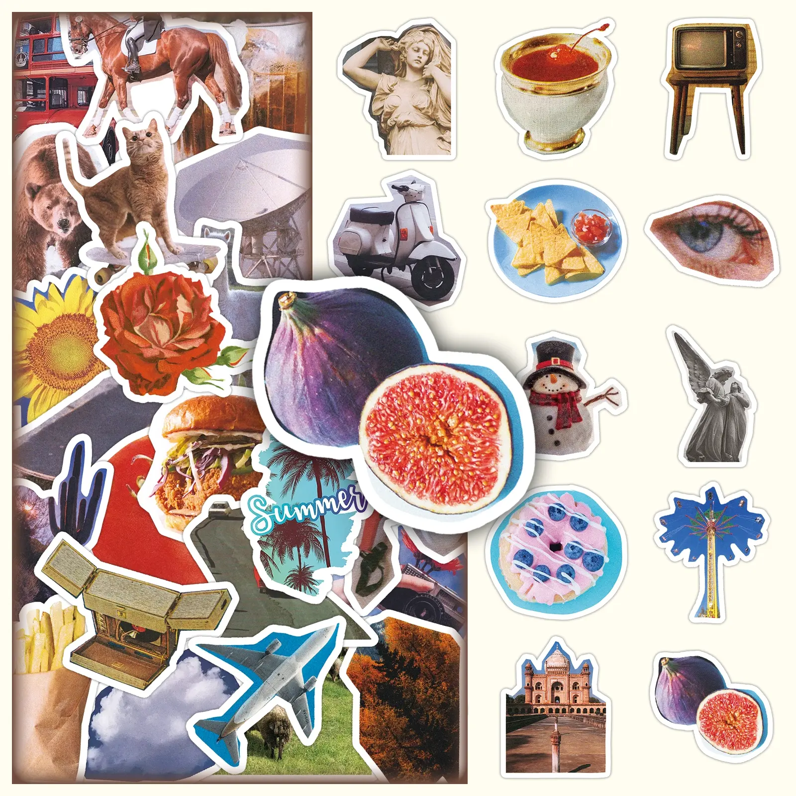 100pcs two sets of repetitive retro collage cartoon trend personality decorative stickers diy scooter motorcycle helmet creative stickers Decals Stickers Graphic Decal