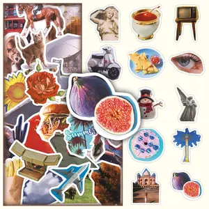 100pcs two sets of repetitive retro collage cartoon trend personality decorative stickers diy scooter motorcycle helmet creative stickers Decals Stickers