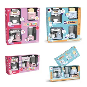 Realistic Kitchen Small Appliance Playset Toy, Coffee Maker, Blender, Juicer, Bread Machine, Electric Cooking Gift for Kids