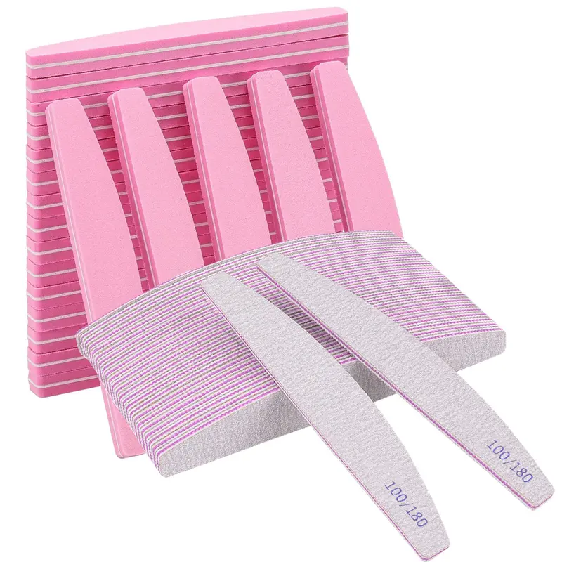 30-Piece 100/180 Grit Nail Manicure Kit - Double-Sided Emery Boards, Washable Reusable Sponge Blocks, Pink Sanding Polishing Tools, Tech Supplies for Natural/Acrylic Nails, Nail Tech Supplies