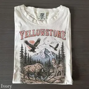 Comfort Colors Comfort Colors Yellowstone National Park Vintage 90s Stlye T-Shirt, Wildlife Graphic Tee with Bison Wolves Eagles, 90s Hiking Nature Shirt Cotton Graphic Tees Funny Shirt Tee