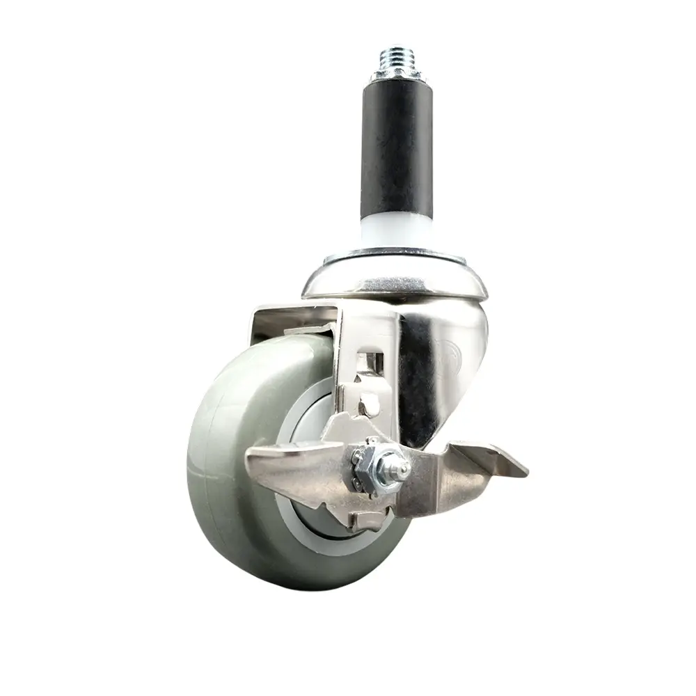 212 MAIN SCC-SS316EX20S314-PPUB-TLB-1 316 Stainless Steel Service Caster, 3 in. Gray Polyurethane Swivel Stem Caster Wheels, 1 in. Expanding Stem, Top Lock Brake, Swivel Type