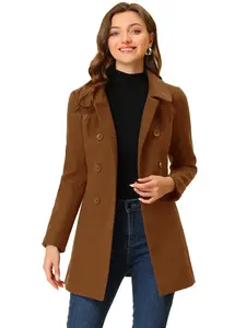 INSPIRE CHIC Peter Pan Collar Double Breasted Winter Long Trench Pea Coat