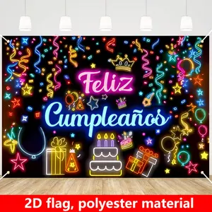 2D Flat - 2D Flat - A Birthday Banner Featuring Balloons And Colorful Confetti, Measuring 43.3X70.8 Inches, Made of for Party Decoration, Photography Props, And Birthday Party Decor,summervibes