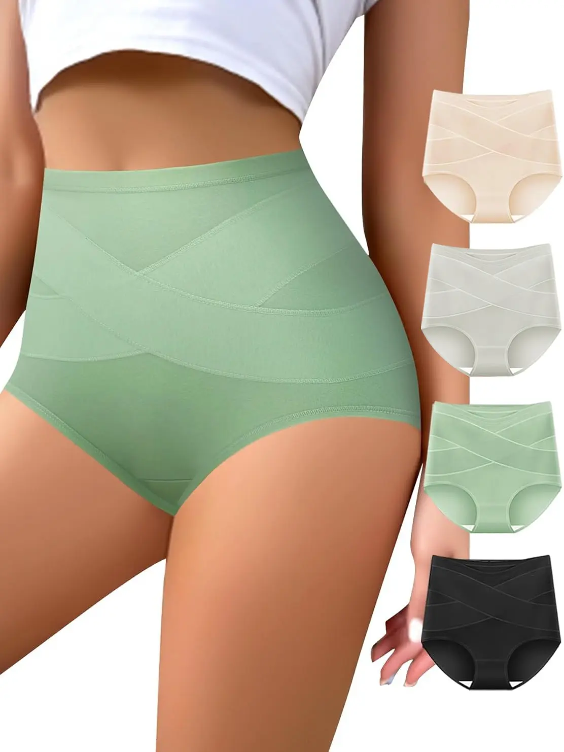 QUASTI 4 Pack Women's High Waisted Underwear, Breathable Skin-Friendly Slightly Tummy Control Cotton Panties, Full Coverage Postpartum Briefs, Daily Wear S-5XL