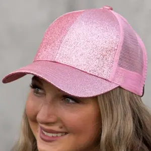 CC Glitter Messy Bun Pony Cap Women Teen Adjustable Fit Trucker Hats