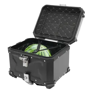 Motorcycle Top Case 45L Capacity Aluminum Alloy Tail Box with PU Lining Anti Collision Corner Protectors Reflective Stickers for Helmet Storage Universal Fit for Motorbike Scooter