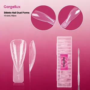 150Pcs Stiletto Shaped Nail Dual Forms, 15 Sizes Clear Transparent Nail Extension Molds with Scale Position Lines, Flexible Soft Plastic Reusable Shaping Templates for DIY Manicure Beginners And Professional Nail Salon Use