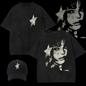 Glimmora Y2K Harajuku Style Pentagram & Figure Graphic Crop Top, Off-Shoulder T-Shirt For Women, Suitable For Spring/Summer. Giving out baseball caps