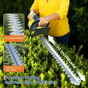 Wireless Hedge Trimmer 22.4'' – Powerful Brushless Motor, 3000RPM, 180° Rotatable Head, Dual Safety Lock, Anti-Rust Steel Blade, 2 x 2.0Ah Battery & Charging Base, Lightweight for Thick Hedges