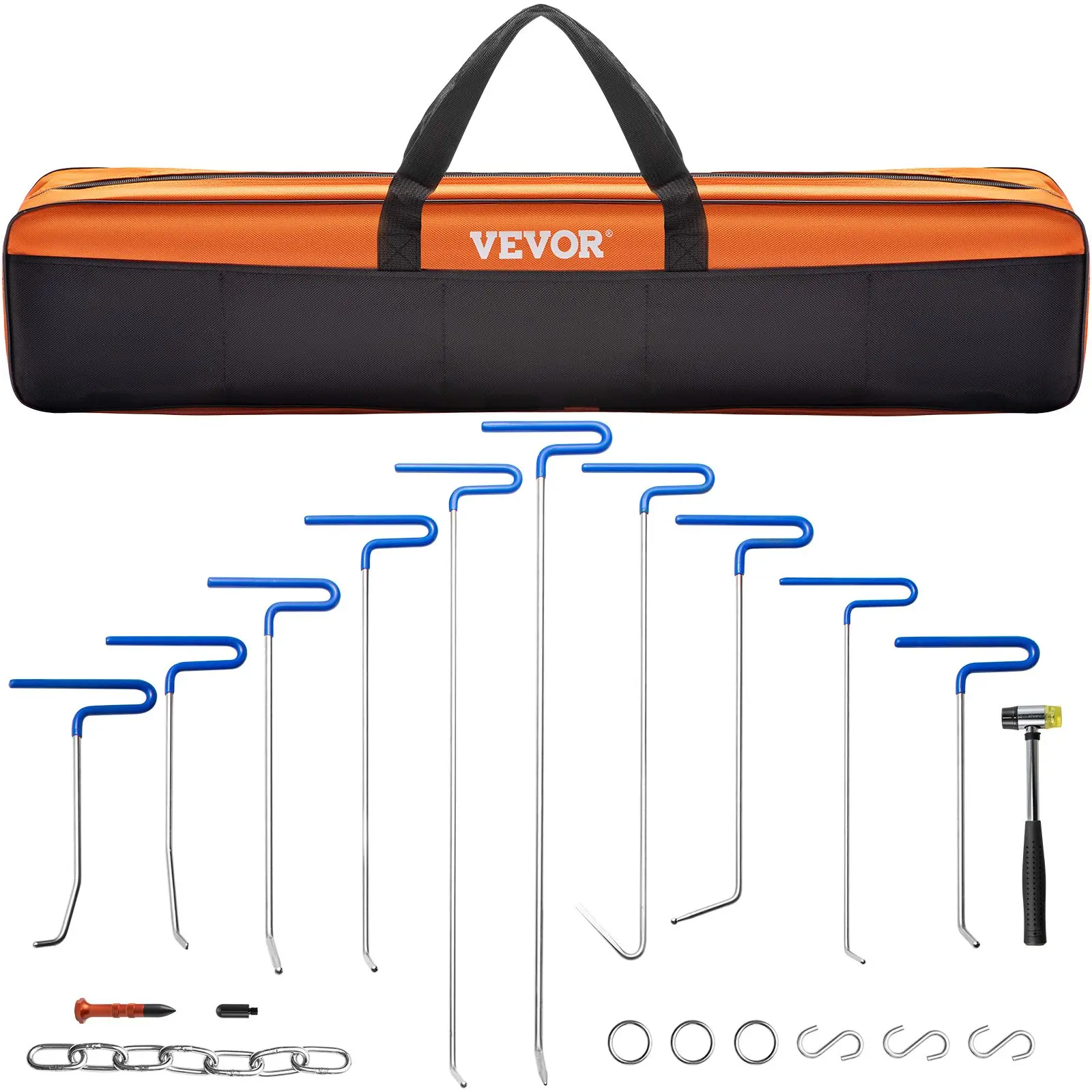 【DealsForYouDays】20-Piece Paintless Dent Removal Kit - 0.72 ft to 2.69 ft Stainless Steel Rods, Whale Tail Paint-Safe Hand Tools, 1x Bag, 1x Tap Down Tool (2 Heads), 10x Rods, 3x O-Style Hooks for Car/Motorcycle Door Dings & Minor Metal Imperfections, 1 X