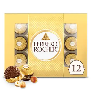 Ferrero Rocher Gourmet Hazelnut Milk Chocolate Gift Box, 12ct 5.3 oz
