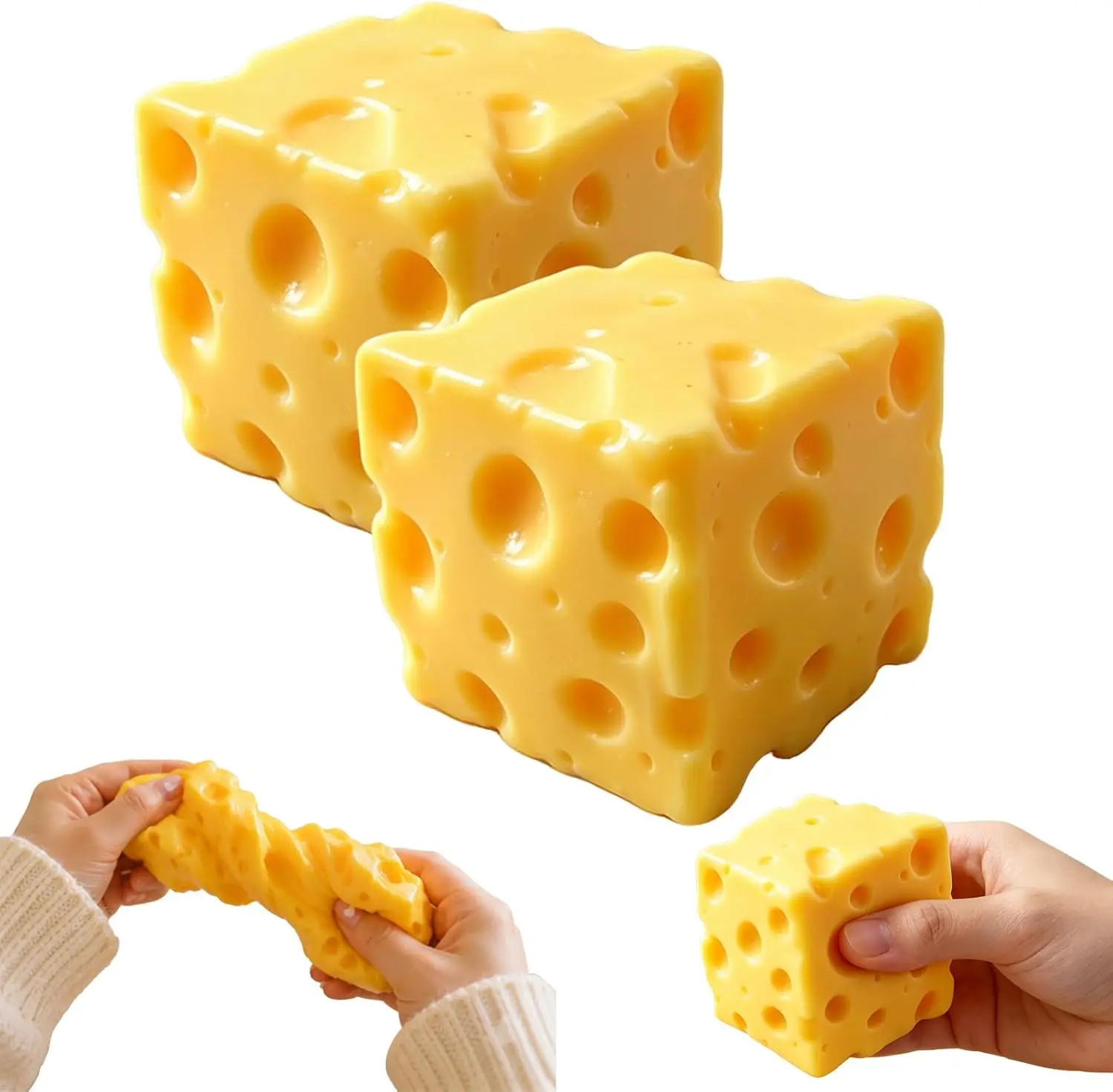 Cheese Squishy Food Squishy Stress Relief Fidget Toy Stress Relief Original Sensory Stress Balls Gifts for Adults Kids Friends (Yellow-2pack)