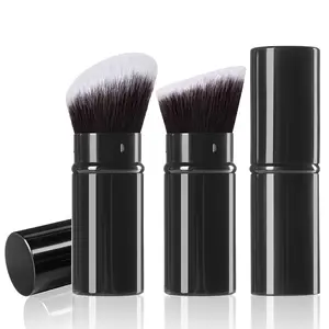 Retractable Makeup Brush Black Kabuki Foundation Brush for liquid Cream and Powder Makeup 2 Pack Travel Makeup Brush Set