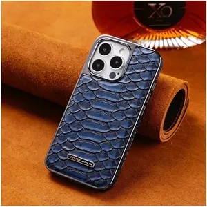 Fin Luxury Python Texture Leather Electroplating Phone Case For iPhone 17 Air 16 15 14 Plus 13 12 Pro Max Back Cover with Flannel