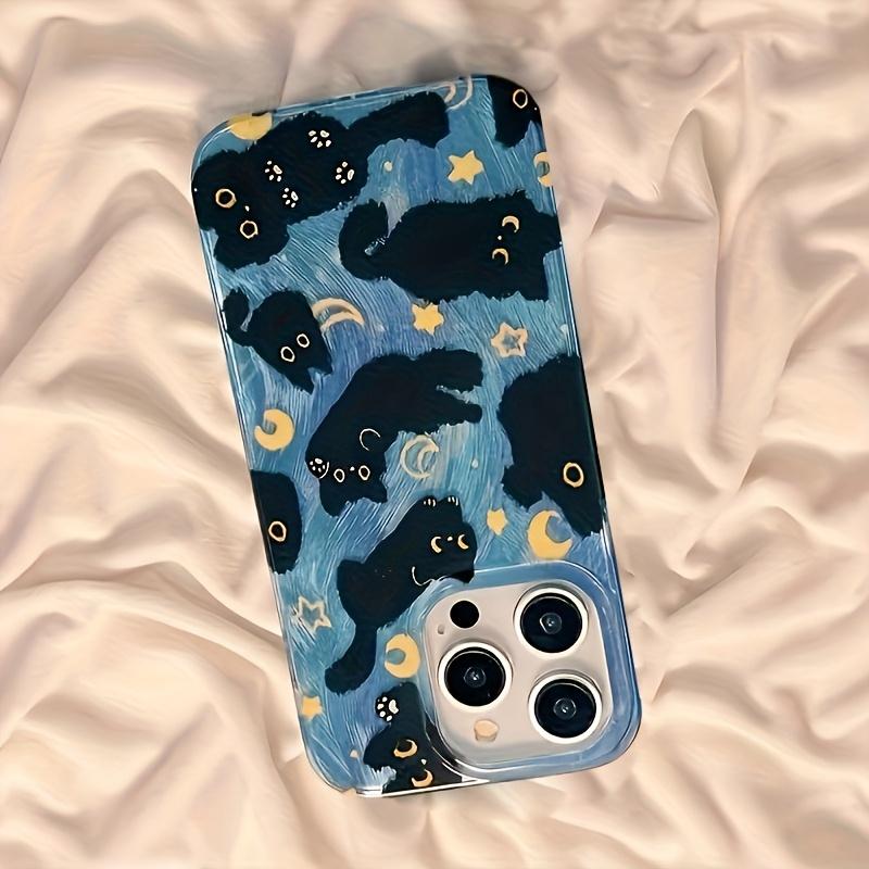 Phone Case: New Fashionable Star, Moon, and Black Cat Feather Yarn Full-Coverage Drop-Proof Phone Case with Simple Design, Shockproof Protection, a Perfect Choice for All Seasons, Stylish and Attractive, an Ideal Gift for Friends and Family
