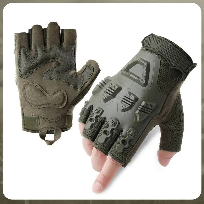 Half Finger Tactical Motorcycle Gloves for Men Women, Hard Shell Knuckle Impact Protection Anti-Slip Shock-Absorbing Breathable Wear-Resistant Gloves for Motorbike Riding, Road Mountain Biking, Outdoor Sports & Daily Commute