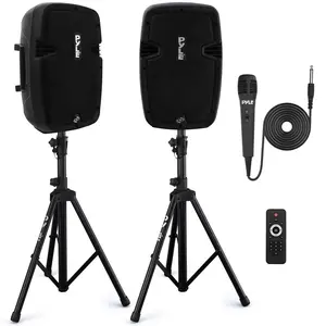 Bluetooth PA Speaker Kit 700W - Dual 8" Speakers, Stands, Mic, Remote