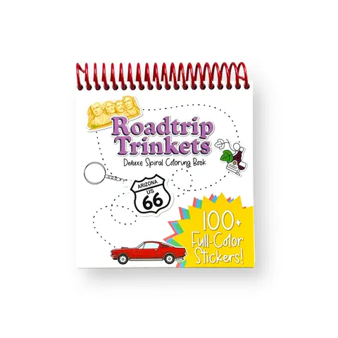 A Brighter Year Spiral-Bound Coloring Book, Deluxe Roadtrip Trinket Edition (5x5 in) - 100+ Full-Color Stickers, Whimsical Artwork, 50 States + DC, Personalizable, Creative Fun, Office Stationery Road Trip Activity