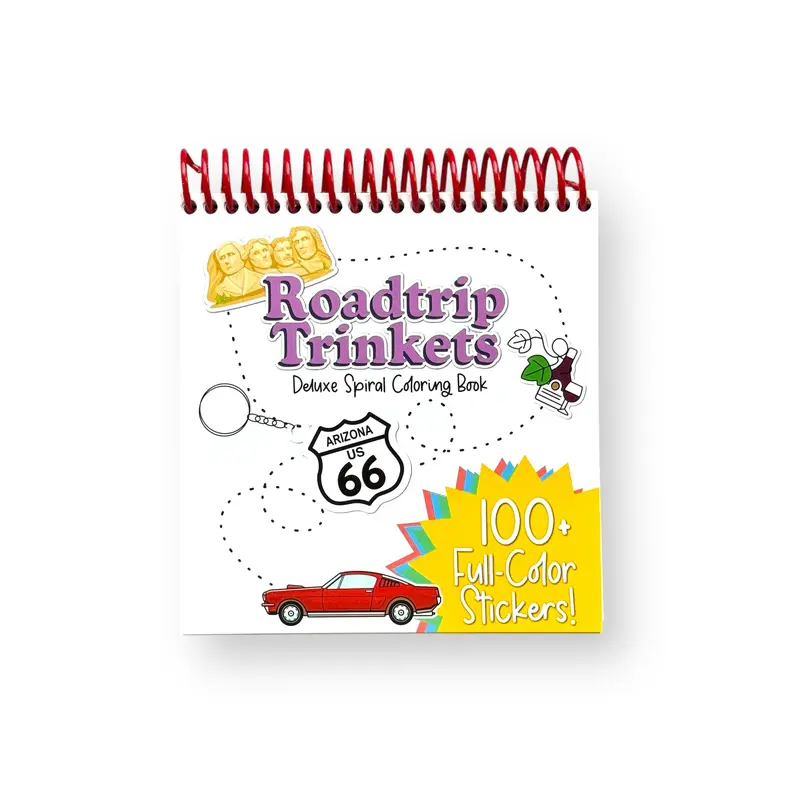 A Brighter Year Spiral-Bound Coloring Book, Deluxe Roadtrip Trinket Edition (5x5 in) - 100+ Full-Color Stickers, Whimsical Artwork, 50 States + DC, Personalizable, Creative Fun, Office Stationery Road Trip Activity