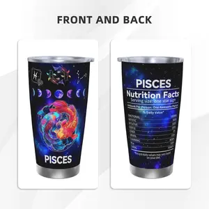 20-ounce Zodiac Sign Pisces stainless steel insulated cup, digitally printed with Zodiac Sign Pisces pattern, suitable for sports and daily use, durable and leak-proof, fashionable drinking vessel, With a straw and a lid Tumbler