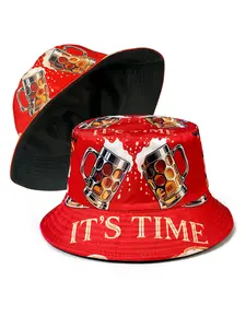 Unisex Beer Pong Hat, Reversible Bucket Cap with 3D Graphic Design, Foldable Lightweight Fishing Hat, Fisherman Cap for Parties & Holidays