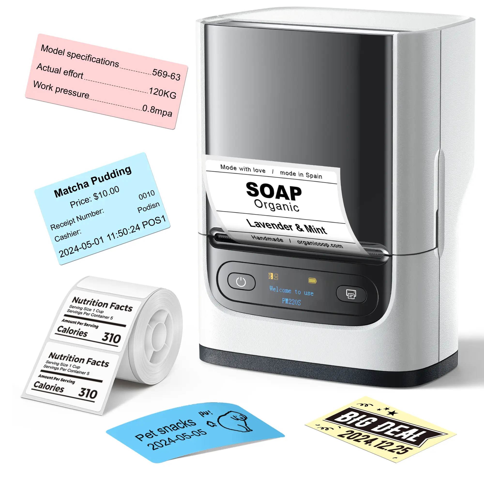 Nelko Label Maker Machine with Tape, PM220 Bluethooth Label Printer, Portable Thermal Printer for Small Business, Address, Logo, Clothing, Mailing, St