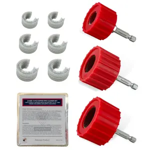 [3-Size/9PC] Copper Pipe Cleaner Set for Drill, 1/2, 3/4, & 1-inch [1 Cleaning Brush & 2 Brushing Pieces for Each Size] Clean Copper Pipes for Soldering, w/ Stainless-Steel Wire Bristles & 1/4” Shank
