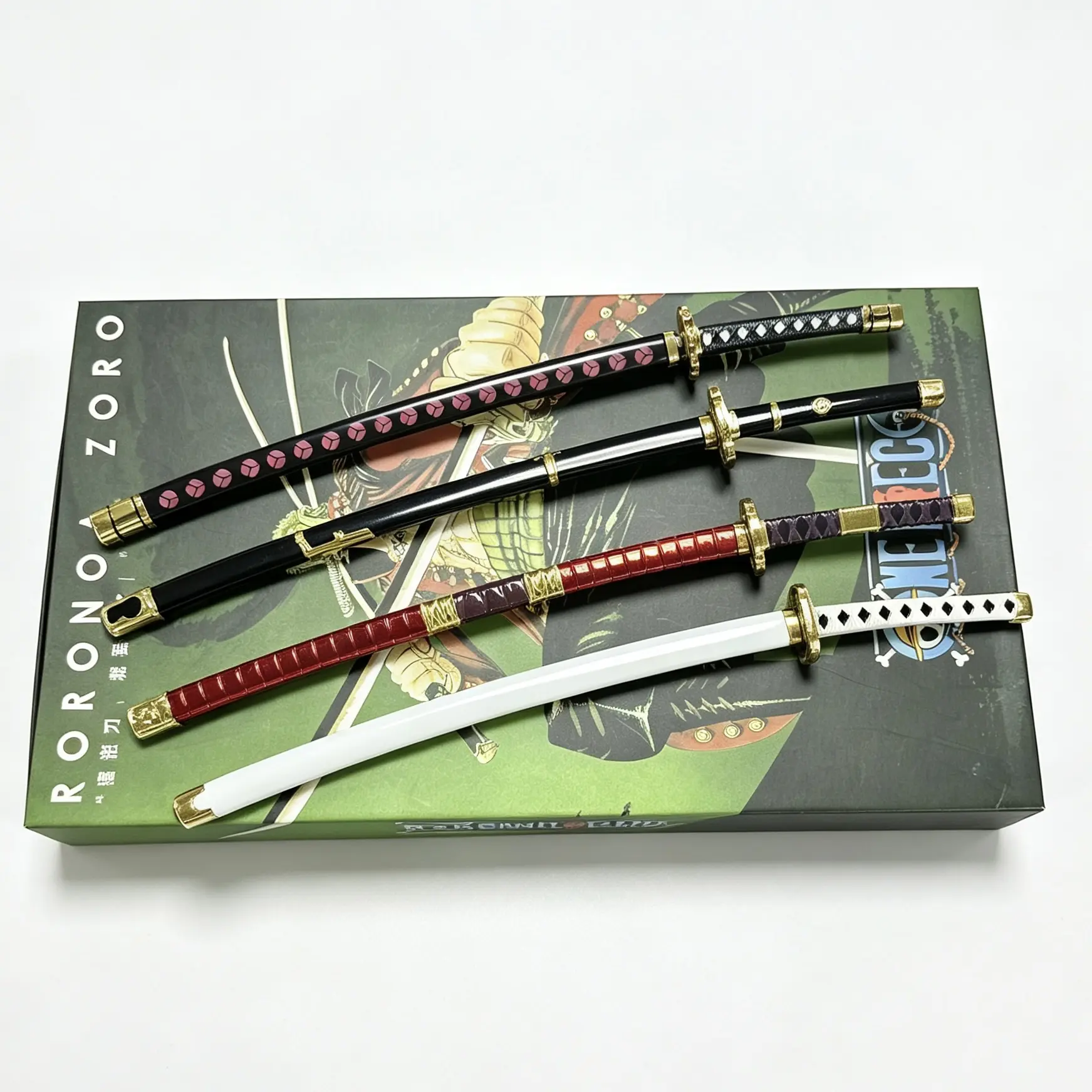 Anime merchandise related to One Piece Zoro Five-Piece Set, Tiankui Guardian Ki, Red Sand Scorpion, Torajie Gravity Sword, Hawk-Eye Black Sword, Night Blade Statue, Keychain, Toy Models.