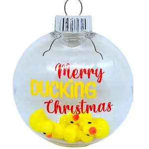 Festive Finds Plastic Merry Ducking Christmas Ornament Secret Santa Gag Gift with Mini Yellow Ducks Inside Clear Shatterproof Design