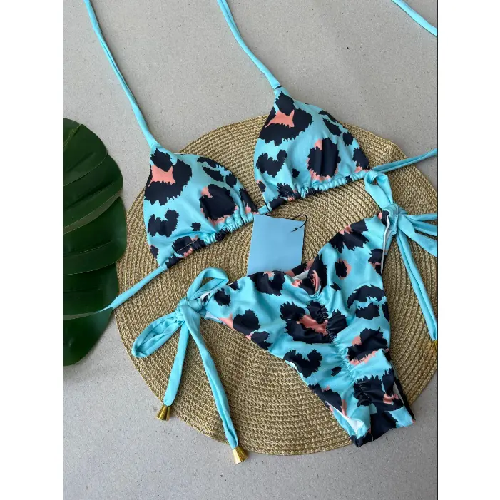 Perla Triangle Print Top + Cheeky Scrunch Tie Bikini Bottoms