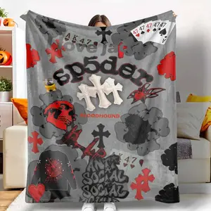 Gothic Skull Cross Bloodhound Flannel Blanket Dark Spider Web Print Design Soft Warm Cozy Lightweight Perfect for Bedroom Decor Sofa Throw Travel Comfort Halloween Party Gift Home Relaxation Use
