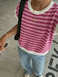 Women's Striped Knit Vest Casual Loose Fit Sleeveless Top, Spring Summer Fashion, Elegant and Comfortable, Random Stripe Pattern