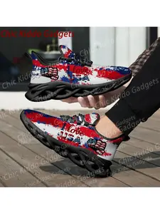 American 250 Independence Day Exclusive American Flag Couple Sneakers PatrioticPrint Unique men woman Shoes Fashionable Daily Playwear for Mesh Lace-Up Low Footwear Sneakers Shoes, Lace up trainers