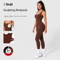 BRXL Women's High Waist Compression Solid Color Jumpsuit - Built-in Bra, Tummy Control, Breathable Mesh Panels, Stylish Activewear for Gym Workout Women, Sporty Comfy Stretchable Shapewear