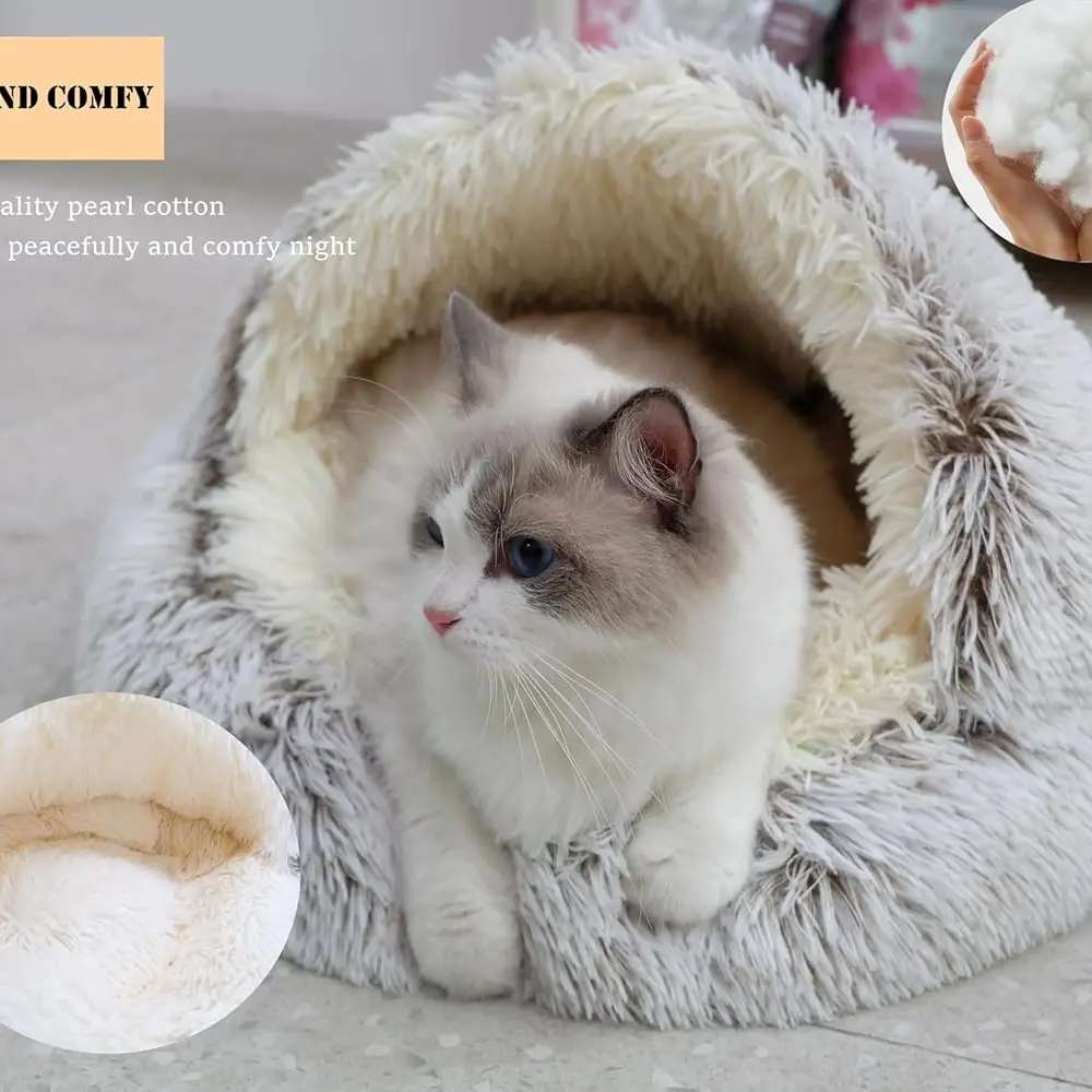 [2025 hit]Pet Cave Comfort Bed with Roof Design, Secure and Washable Plush Pad, Suitable for Small Medium Cats Dogs, Cozy Pet Sleeping Area[2025[