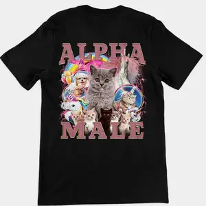 Alpha Male Cute Shirt, Cat Graphic Trendy Design T-Shirt, Fashion Cotton, Full Colors, Full Sizes, For Men, For Women Menswear Polyester