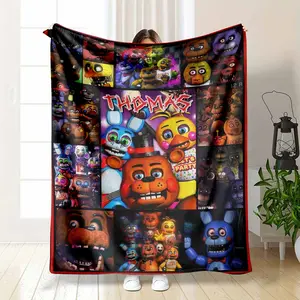 Five Nights at Freddy's Blanket Horror Survival Game FNAF Toy Freddy Bonnie Chica Mangle Withered Animatronics Collage Print Gamer Art Soft Warm Fuzzy Throw Perfect for Gamer Room Bedroom Dorm Gift for Kids