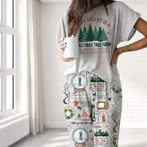 Christmas Tree Farm Pajama Set – Premium Satin Sleepwear for Women – Holiday Inspired Loungewear, Soft Satin Comfort, Relaxed Fit