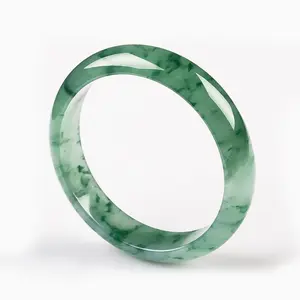 Zihan Burmese Ice Jadeite Bangle with Flower Pattern, Round Bar, Old Mine A Grade, Clear Water, Genuine Noble Jadeite Bangle