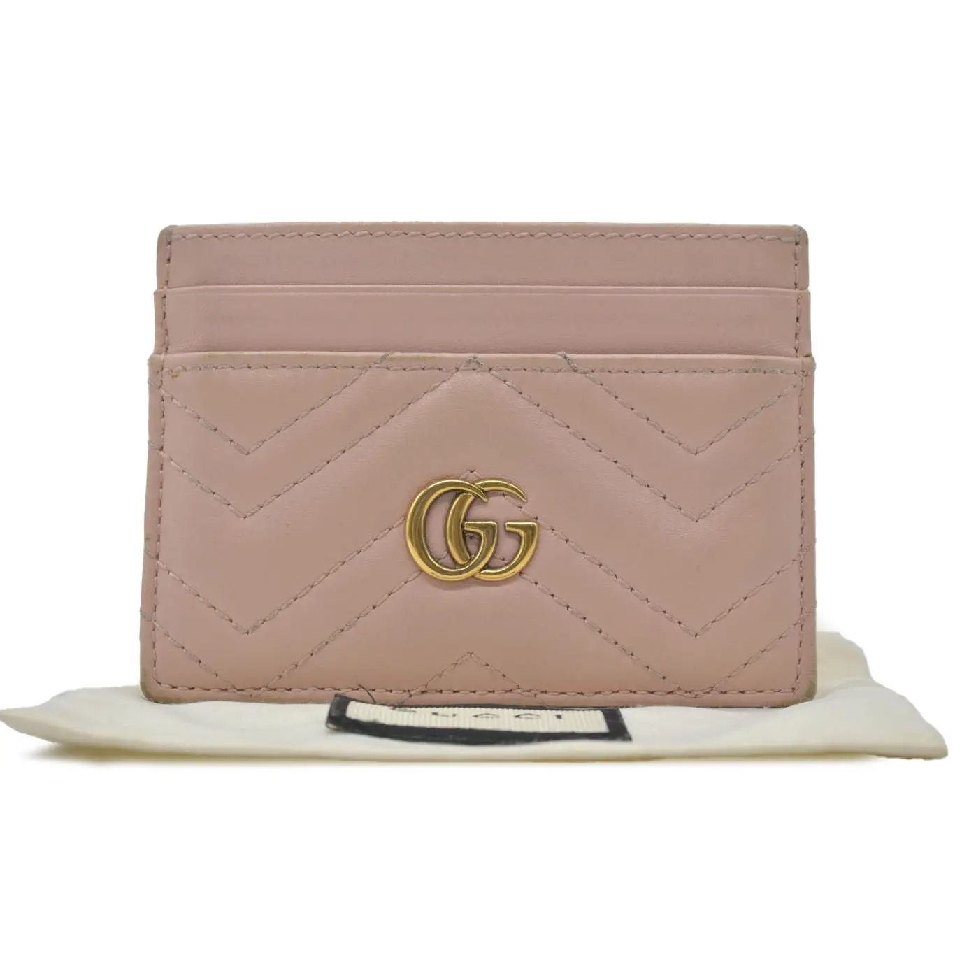 Pre-owned GUCCI leather Small Leather Goods $370 Double G Logo Card Holder