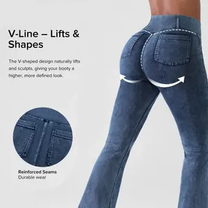 High Waisted Bootcut Flare Denim Jeans for Women - Crossover Waist & Illusion Pocket Design with Functional Back Pockets & Comfort Stretch Fabric#TikTokMadeMeBuyIt#FallStyle#Streetwear#outdoorfun-brxl-2