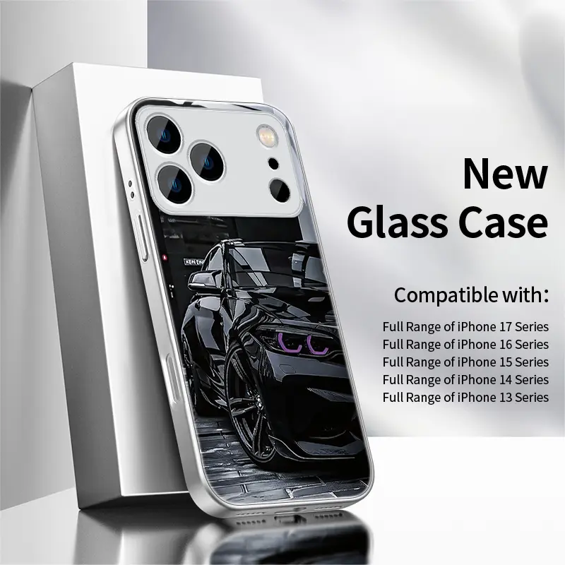 BMW Sports Car-Inspired Shockproof Matte Glass Protective Case, Mobile Phone Accessory for iPhone 11,12,13,14,15,16 Pro Max, Protection