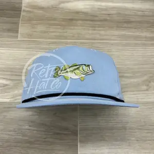 Retro Rope Hat with Bass Patch, Light Blue Color, Adjustable Fit, Classic Design