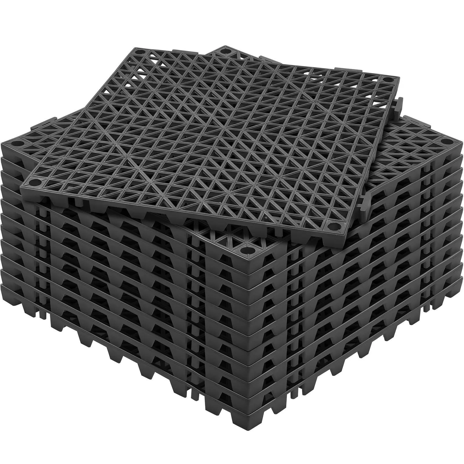 【FathersDayGift】VEVOR Modular Interlocking Cushion, 12 Pack 12" x 12" Splicing Drainage Mats, Soft PVC Interlocking Drainage Floor Tiles, Non-Slip Drainage Holes for Restroom, Bathroom, Kitchen, Pool, Wet Areas, Blac