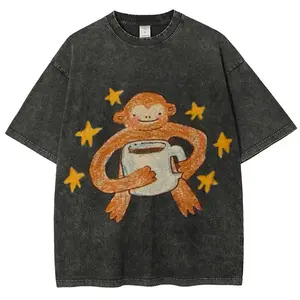 Star Monkey Unisex Vintage Washed Tee, Vintage Distressed Coloful Washed Tee- Wash Shirt - Natural Theme Unisex Streetwear