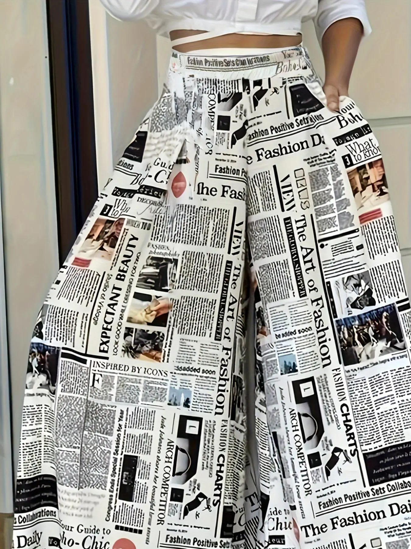 Women's Newspaper Print Pants, Casual Comfy Trousers for Daily Wear, Ladies Bottoms for Summer, Fitted Summer Bottoms, Womenswear, Casual Fashion Bottoms