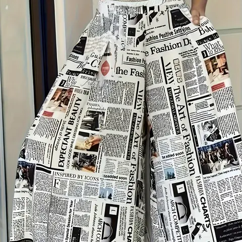 Women's Newspaper Print Pants, Casual Comfy Trousers for Daily Wear, Ladies Bottoms for Summer, Fitted Summer Bottoms, Womenswear, Casual Fashion Bottoms